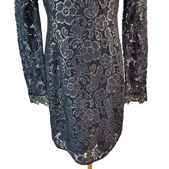 Rachel Zoe Size 6 RTR Designer Black Lace Dress Long Sleeve High Neck Hidden Zip - Picture 15 of 16